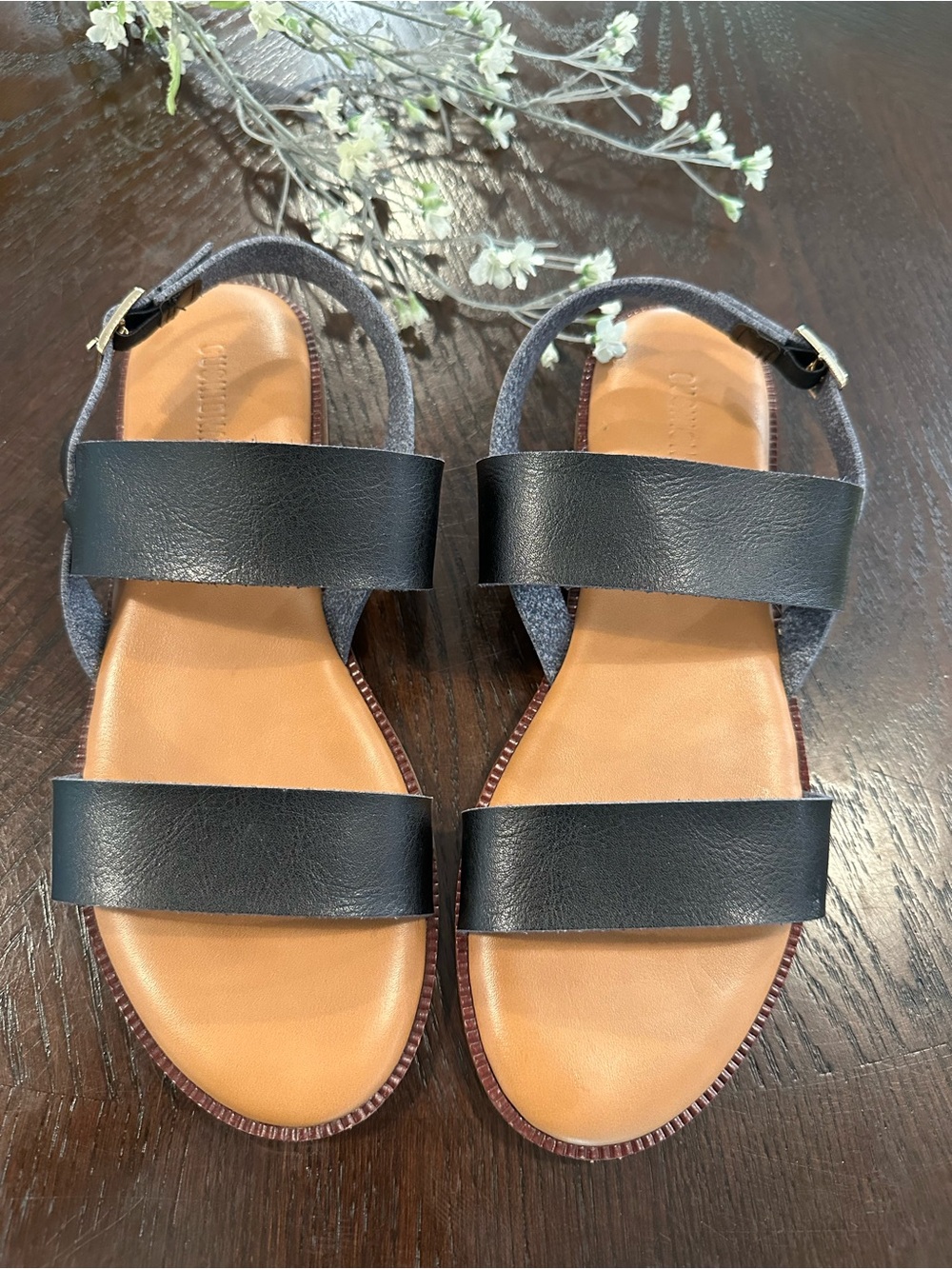 Women’s Black Flat Sandals Slingback Ankle Strap Comfort Size 8 Cushionaire - Picture 10 of 12